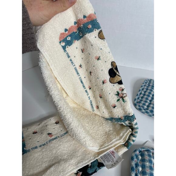 NEW Vintage Disney Mickey Minnie Peach Tree Cannon Dish Towel 2 Pot Holders - Picture 5 of 7